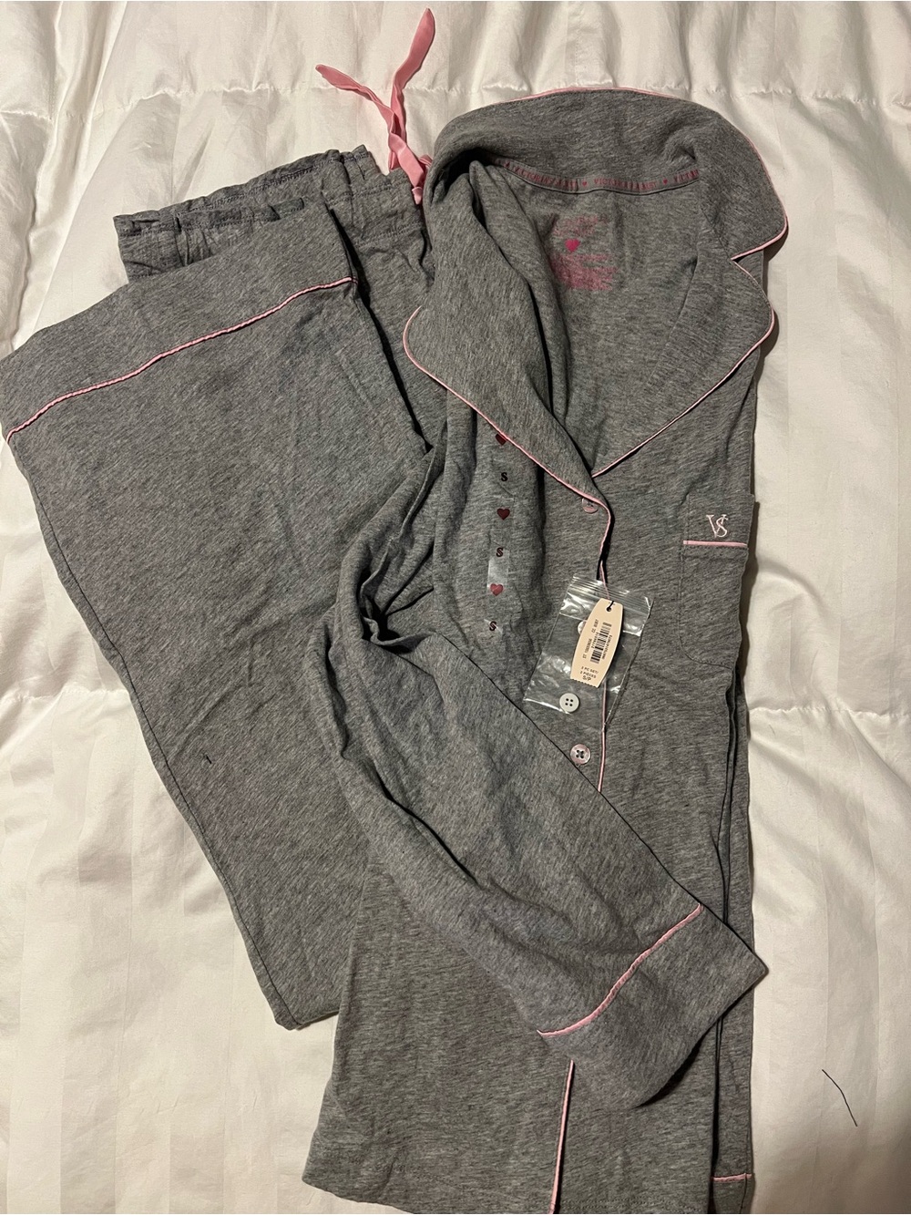 Victoria's Secret Gray Pajama Set with Pink Trim - Picture 2 of 6